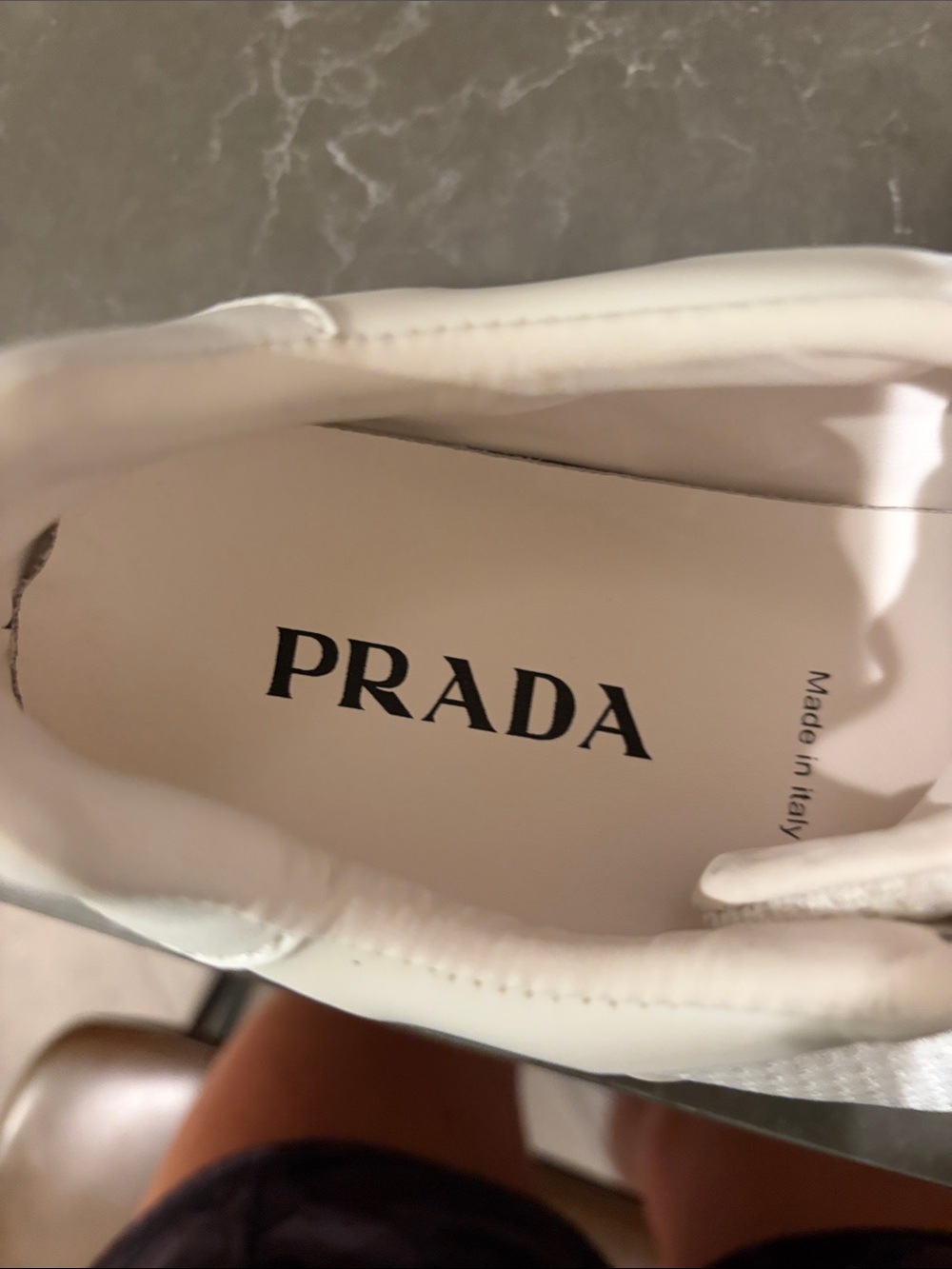 Prada White Mesh & Leather Platform Sneakers - Picture 3 of 6